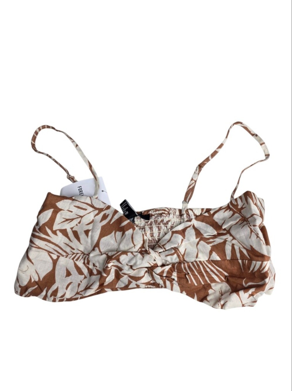NWT Forever 21 Tropical Leaf Print Brown & Cream Strappy Top